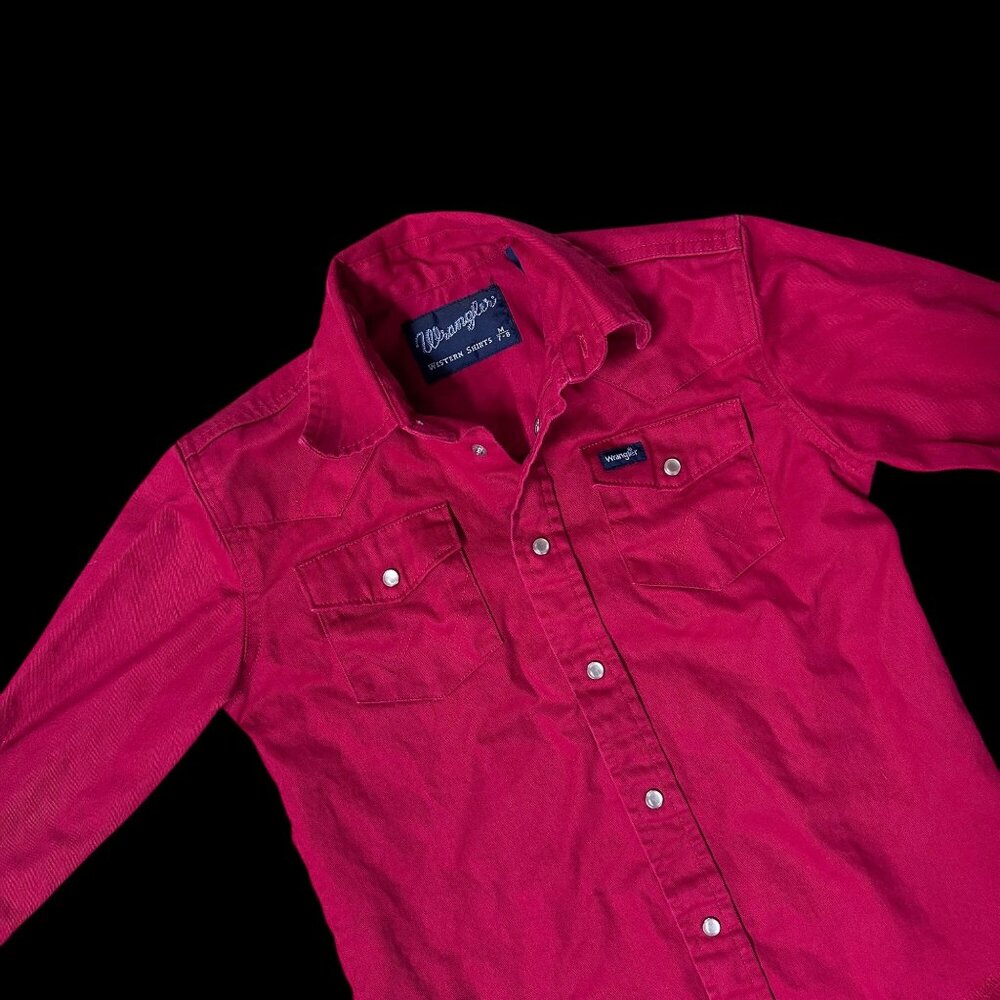 Wrangler Boys Red Western Pearl Snap Shirt Western Cowboy Cotton Size M 7-8
